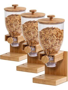 Eco-Friendly Bamboo Cereal Dispenser Set - Airtight Kitchen Storage Containers